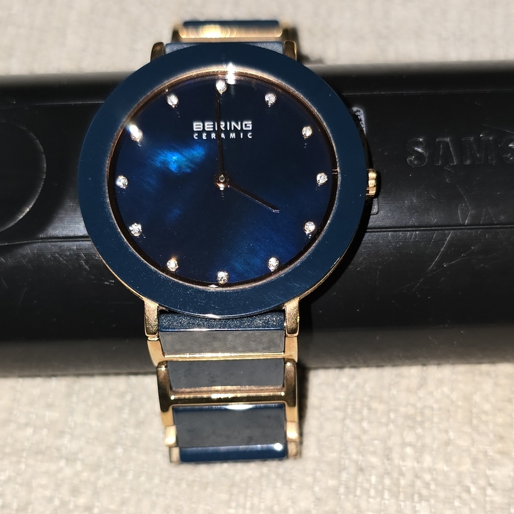 Bering Watch!  Blue and Rose Gold Tone